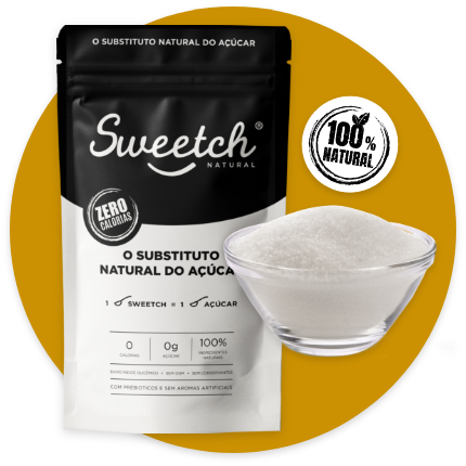 embalagem de plástico branca com 345 gramas de açúcar natural Sweetch